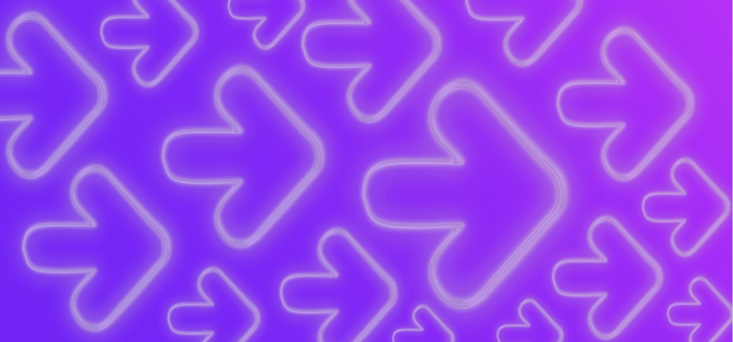 Pattern of glowing neon arrows pointing to the right on a gradient background of blue and purple tones.